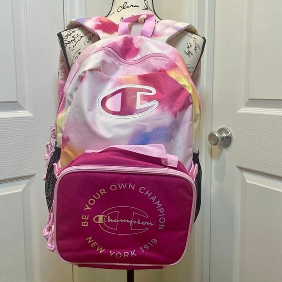 Champion Laptop Backpack with Lunch bag pink tie dye water bottles holder School - Picture 9 of 15
